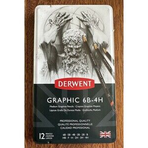 Derwent Graphic 6B-4H Medium Graphite Pencils Artist Set 12 Professional